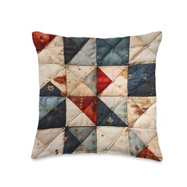 Retro Geometric Patchwork Quilt Style Pattern Throw Pillow