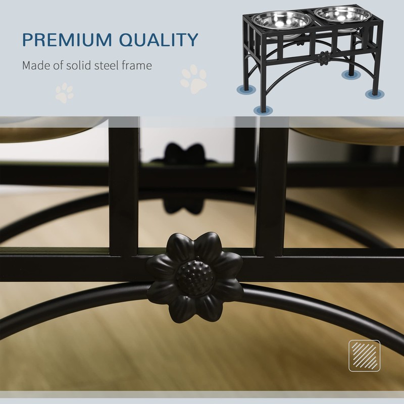 PawHut Elevated Dog Bowls, Double Stainless Steel Heavy Duty Dog