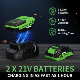 Leaf Blower, 21V Cordless Electric Blower with 2 2.0Ah Batteries and 1 Hour Fast Charger, Lightweight Leaf Blower for Patio Cleaning, Lawn Care, Blowing Fallen Leaves and Dust, etc.