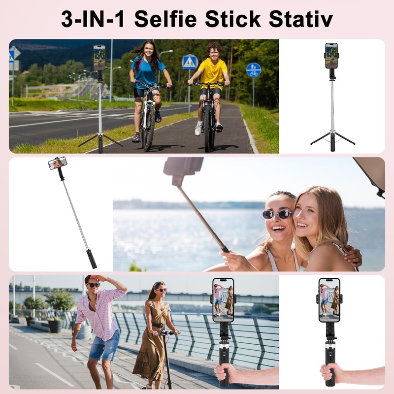 Vemfay 2 in 1 Selfie Stick Anti Shake Retractable Bluetooth