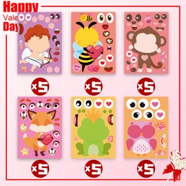 Funnlot Valentine Day Stickers for Kids 30PCS Valentine Make Your Own Stickers Valentine Day Stickers DIY Make a Face Stickers Valentine's Day Party Game for Kids
