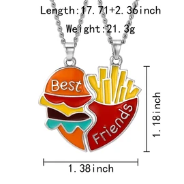 Bff Friendship Gifts Necklace for 2 Hamburger French Fries Best Friend Necklace for 2 Girls Christmas Birthday Gifts for Best Friends Matching Necklaces for BFF Bestie