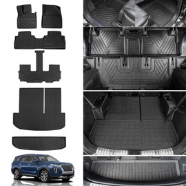 Rongtaod Floor Mats Compatible with 2020-2025 Hyundai Palisade Trunk Mat Cargo Mat Cargo Liner Back Seat Protector 2024 Palisade Accessories (Floor Mats+Trunk Mat with Backrest Mats+Sub Trunk Mat)