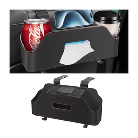 zipelo Car Headrest Backseat Organizer with Cup Holder, Multi-Functional Vehicle Seat Back Hanging Storage Box with Hooks, Auto Drink Snack Phone Tray Travel Accessories for Kids Adults (Black)