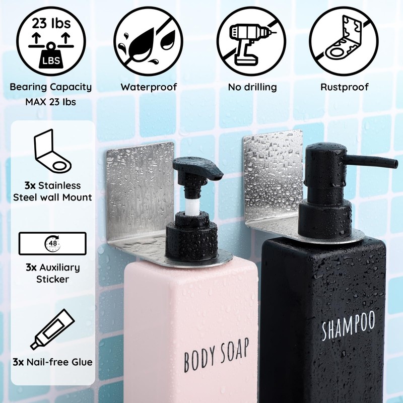 Segbeauty 3Pcs Adhesive Bottle Holder, Stainless Shampoo Bottle Holder, Dia