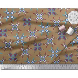 Soimoi Brown Viscose Chiffon Fabric Tiles Moroccan Print Fabric by Yard 42 Inch Wide