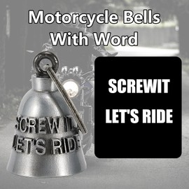 Motorcycle Bell for Biker Good Luck Riding Bells with Hanger Motorcycle Accessory or Keychain for Luck Rider Gift (SCREW IT. LET'S RIDE, Large)
