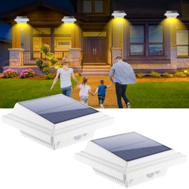 KEENZO Solar Outdoor Lights - Gutter Lights with Motion Sensor, Solar-Powered LED Wall/Fence/Step/Deck Lights with 25 LED, Outdoor Waterproof Lighting for Garden,Patio,Backyard,Pathway and Eaves Wall