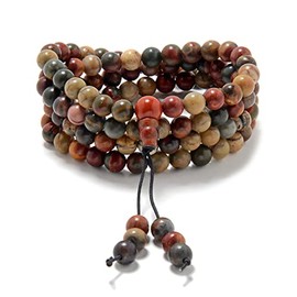 Stretchy Mala Wrist Wrap Bracelet with 108 Healing Mala Prayer Beads (Picasso Jasper)