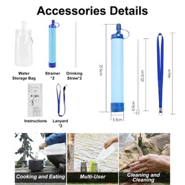 2 Pack Portable Water Filter Camping, 0.01 Micron Water Filtration System, Personal Water Filter Straw Portable, Emergency Survival Equipment Water Purification for Hiking