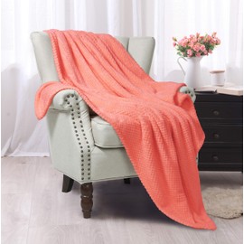 Exclusivo Mezcla Waffle Textured Soft Fleece Blanket, Large Throw Blanket(Coral Orange, 50 x 70 inches)- Cozy, Warm and Lightweight