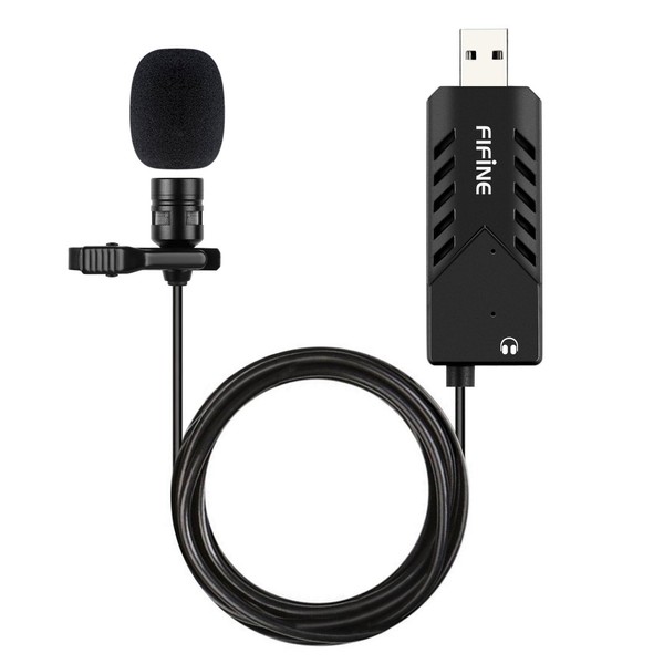 FIFINE K053 USB Pin Microphone, Mini Clip Microphone, Condenser Microphone, Unidirectional, Earphone Terminal, PC Microphone, Internet Calls, Game Comments, Live Streaming, Recording, Work from Home,