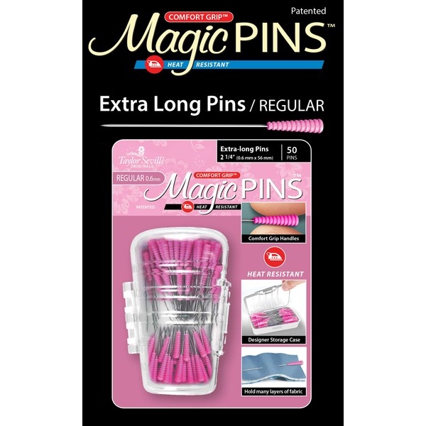 Taylor Seville Originals Comfort Grip Magic Pins Extra Long Regular -Quilting Supplies-Sewing Supplies-Sewing Notions-50 Count