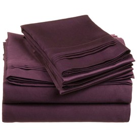 Superior Egyptian Cotton 3 Piece Sheet Set, 650 Thread Count, Eco-Friendly, Sustainable Sheets, Ultra-Soft Basics, Solid, Deep Pocket Fitted Sheet, Flat Sheet, Pillowcase, Full, Plum