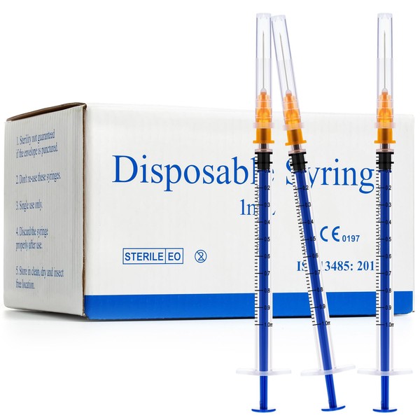 100 Pack 1ml 25Ga 1" Syringe with Needle,1ML Syringes 25G,