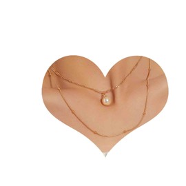 Iaceble Boho Layered Pearl Necklace Choker Round Pearl Pendant Necklace Gold Figaro Chain Necklace Vintage Pearl Dangle Necklace Jewelry For Women