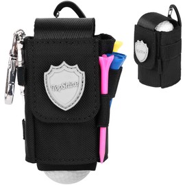Top shine Lightweight Magnetic Closure Golf Ball Case Carabiner Heavy Duty Nylon Ball Pouch 2 Functional Golf Holder Green Fork Marker Remove From Bottom (Black)