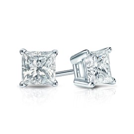 Diamond Wish 3/4 Carat Princess Cut Diamond Simulated Cubic Zirconia Stud Earrings in 14k White Gold 4-Prong Screw Back cttw