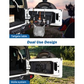 JOYTUTUS Tailgate Table Organizer for Wrangler JL & JLU Wrangler JK & JKU(2007-2025) - 85lb Capacity Foldable Cargo Shelf, MOLLE-Compatible Camping Storage with Anti-Rattle Design