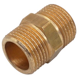 SKIR'CO Pack of 2 Brass Double Nipples, Male Thread 3/8 Inch x 3/8 Inch, Hexagonal Nipple, BSP Male Thread