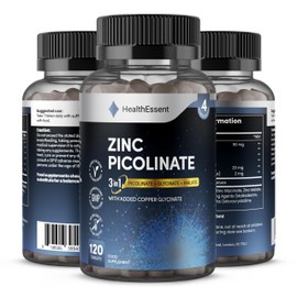 HealthEssent Zinc Picolinate 3-in-1, High Strength 92mg - Zinc Picolate, Glycinate and Malate with Added Copper Glycinate - Immune Support, Hair, Skin & Nails - (4 Month Supply) - 120 Tablets by HealthEssent