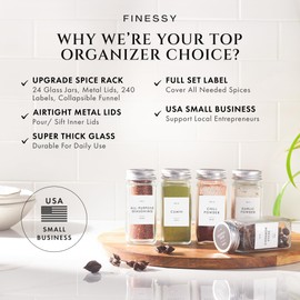 Glass Spice Jars with Labels with Metal Lids and Shakers Minimalist 24 Pack Set, 4oz Small Clear Empty Spice Bottles Seasoning Containers with Label Organizer Square Herb Seasoning Jars for Kitchen