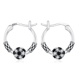 Football Earrings 925 Sterling Silver Hypoallergenic Football Hoop Earrings Sports Earrings for Men and Women, Sterling Silver, Cubic Zirconia