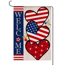 DOPMMT Welcome 4th of July US Star Patriotic Garden Flag,US Heart Memorial Day Independence Day Flag Double Sided Garden Flag Outdoor Décor 12.5 x 18 Inch