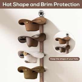 TIPSYTREE Cowboy Hat Holder, Cowboy Hat Rack for Wall Holds up to 6 Hats, Western Wooden & Metal Hat Racks Rustic Star Sign Board Decor Wall Storage Hat Holder Organizer for Hat Racks Room