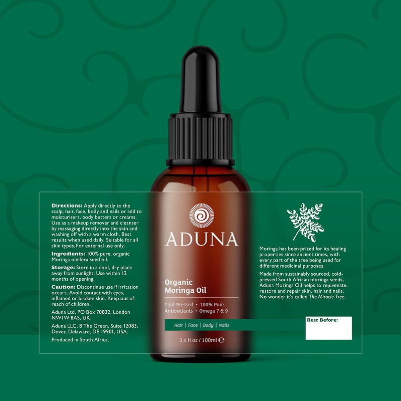 Aduna Moringa Oil 100% Organic 100ml | Unrefined Cold-Pressed Body,