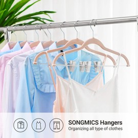 SONGMICS 30-Pack Pants Hangers, 16.7-Inch Long Velvet Hangers with Adjustable Clips, Non-Slip, Space-Saving for Pants, Skirts, Coats, Dresses, Tank Tops, Pink UCRF12PK30