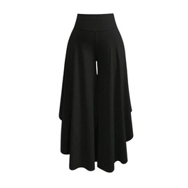 OYOANGLE Women's Plus Size High Waisted Asymmetrical Ruffle Hem Wide Leg Pants Flowy Palazzo Pants Black 4XL