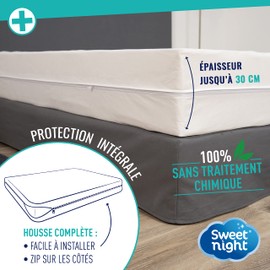 Sweetnight Full Mattress Cover 135 x 200 cm Bugs and Anti-Mites | Protects Your Mattress Completely | Zip | No Chemical Treatment | Depth up to 30 cm, White, 135 x 200 x 30 cm