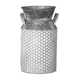 Vintiquewise 11-Inch Vintage Farmhouse Decorative Milk Bucket Vase - Rustic French Country Decor Jug with Handles for Flowers Shabby Chic Centerpiece Table Decor Garden Accent Primitive Tin Holder