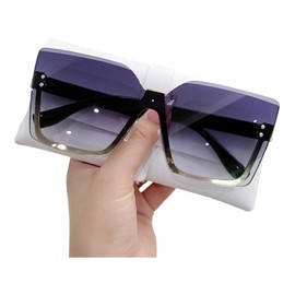 Generic MAVKA STORE Women's Slim Metal Half-Frame Square Sunglasses with UV400 Protection, Includes Case, Bag, Cleaning Cloth, Screwdriver, Bkue, Blue