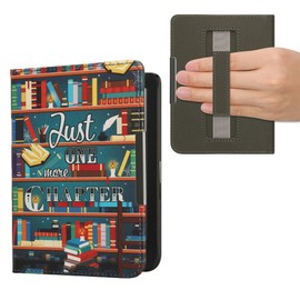 kwmobile Case Compatible with Kobo Clara BW/Colour Case - PU Cover w/Strap - Library Motto Multicolor