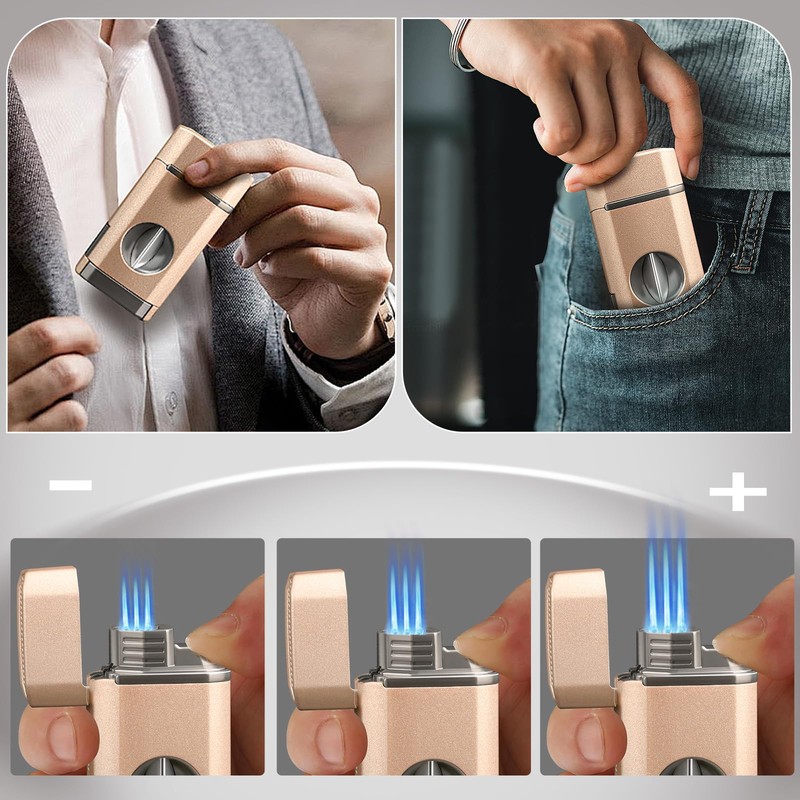 3 Jet Flame Cigar Lighter with Built-in V Cutter &