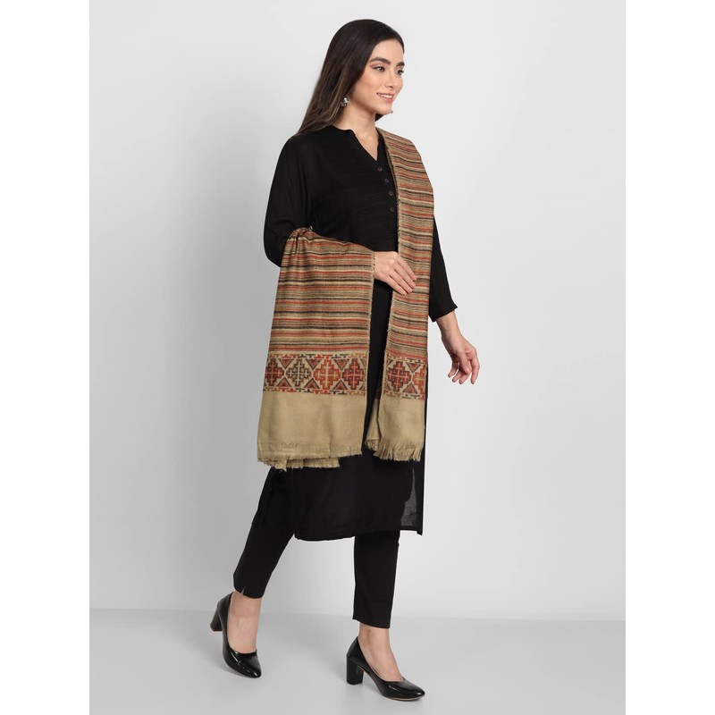 Zamour Women's Kullu Striped Himachali Mountain Meditation Woolen Shawl Stole
