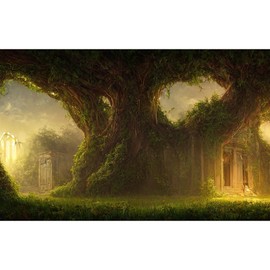 Castle Aquarium Background Abandoned Palace Castle Overgrown with Vegetation Ivy and Vines Terrarium Background Empty Atrium Halls Captured by Nature and Vegetation Fish Tank Background 36x20in