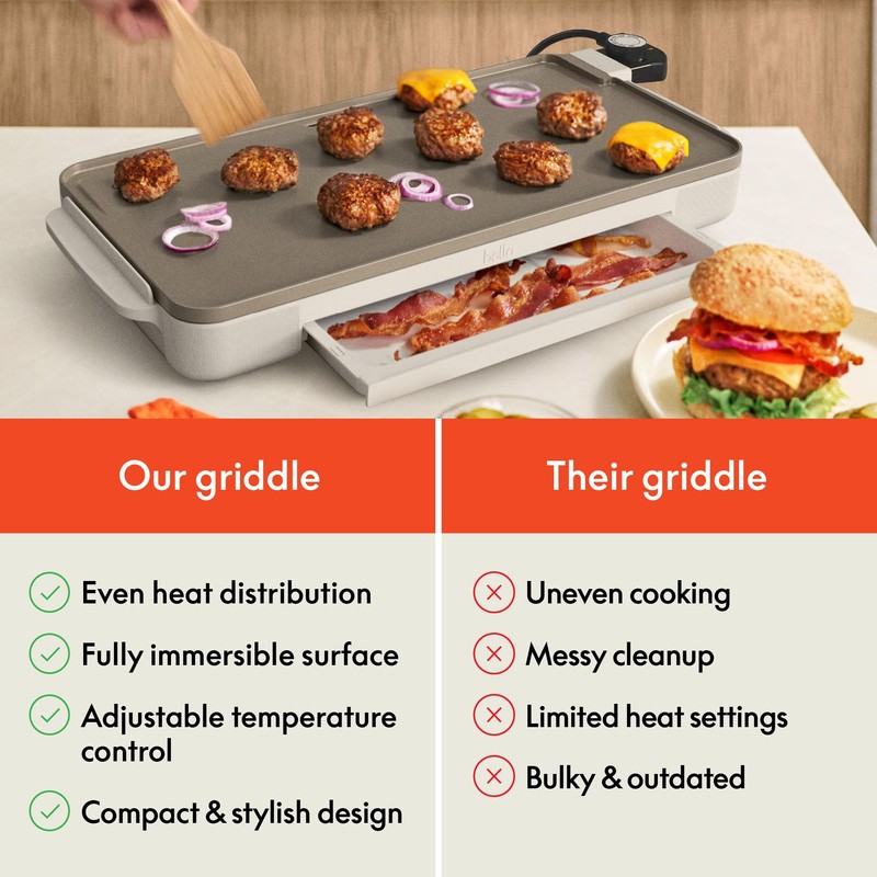 bella 10" x 20" Electric Griddle with Warming Tray, EverGood™
