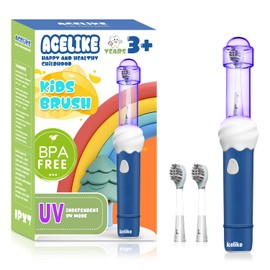 Kids Electric Toothbrush with UV Mode，Oscillation and Vibration Toothbrush, Cute Ice Cream Appearance, Silicone Anti Slip Handle, 4 Modes & 2-Min Smart Timer, One Charge Last 60 Days (Blue)