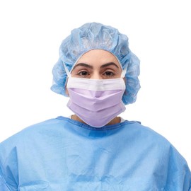 Medline ASTM Level 3 Surgical Face Mask with Anti-Fog Foam and Ties, Purple, box