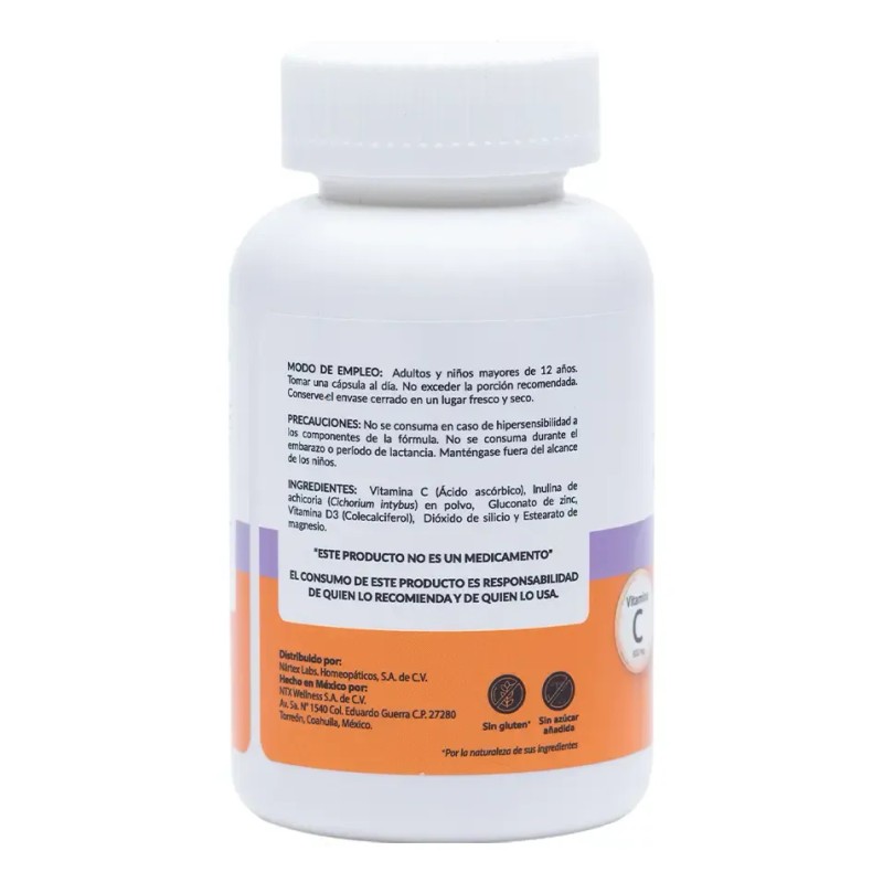 Zinc 200 + Vitaminas C Y D3 60 Cáps. Suplemento