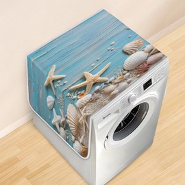 Summer Beach Waterproof Washing Machine Top Cover with Storage Pockets Bags,Refrigerator Oil Dust-Proof Cover,Oven Cover Protector Mat Organizer for Home Kitchen
