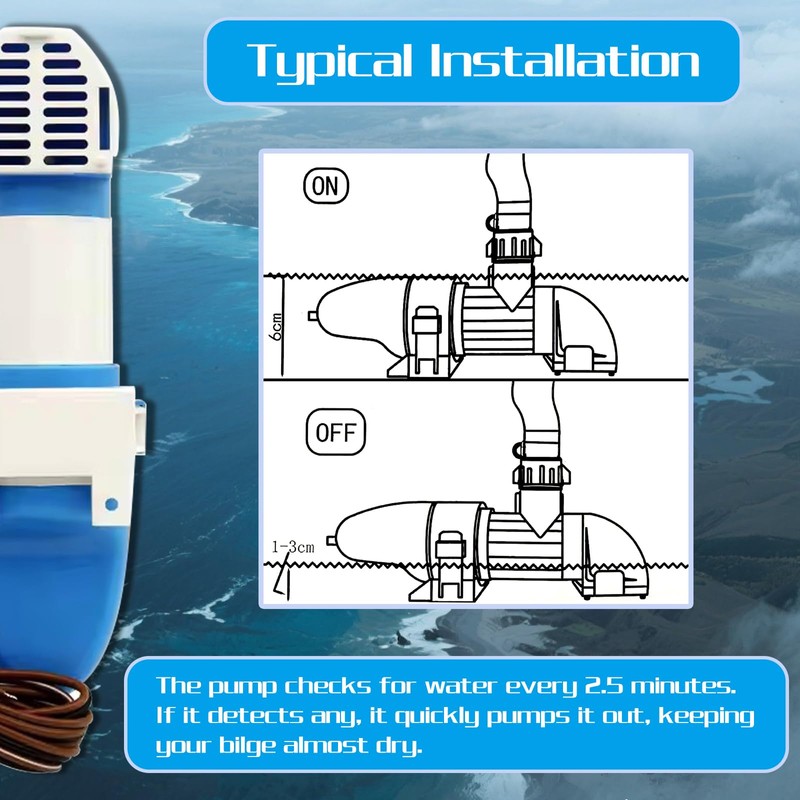 12V 1100 GPH Automatic Submersible Bilge Pump for Boats, Low