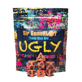 Mystery Dice Set - These Dice are Ugly | Sir GameAlot - One Set of 7 Particularly Unpleasant Polyhedral Dice Chosen at Random | Swirl, Glitter, Patterned, Marble - All Kinds of Ugly