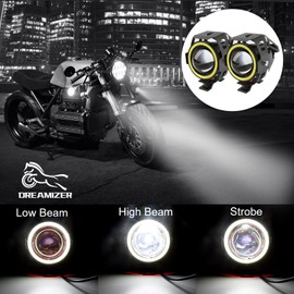 DREAMIZER Motorcycle Front Headlight, Motorcycle Headlight DRL with Angel Eyes Light, 12 V 24 V Motorcycle Fog Light Compatible with R1200GS 1200XRT Touring ATV UTV Off Road Buggy Sand Track