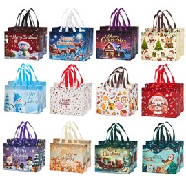 sishunhang 24 Pack Large Christmas Gift Bags 12.8"*6.7"*9.8", Reusable Non-Woven Jumbo Tote Bags with Handles For Christmas Surprise, Xmas Party Supplies Wrapping Shopping