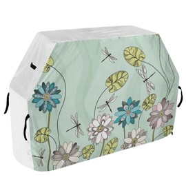 Premium Grill Cover Waterproof Spring Flowers Dragonfly and Lotus Barbecue Cover Fade Resistant BBQ Cover Heavy Duty Fits Grill Widths Up to 25 in