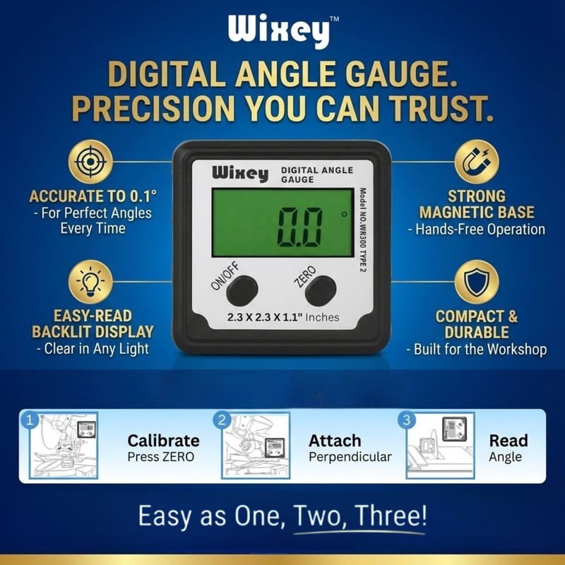 Wixey Digital Angle Gauge | Digital Angle Finder for Table